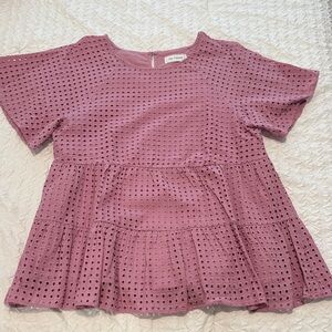 Mauve Eyelet Peplum Blouse
